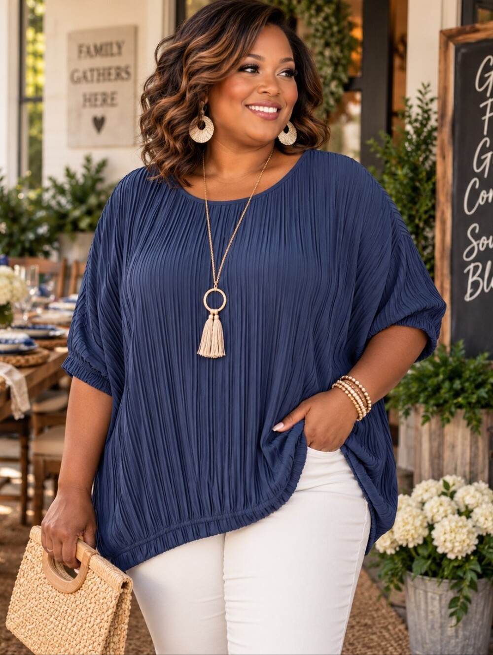 Wonderly 4X Navy Pleated Dolman Blouse NWT Plus Size Oversized Top
